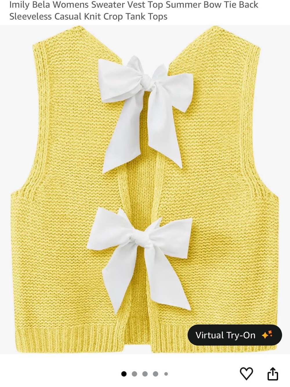 Yellow Knit Sleeveless Vest with White Bow Backs